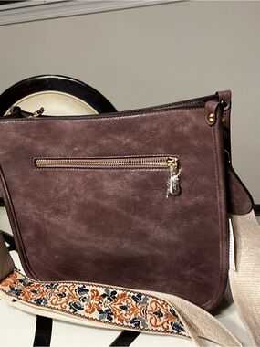 Classic Women's Crossbody Bag in Plum with Embroidered Strap